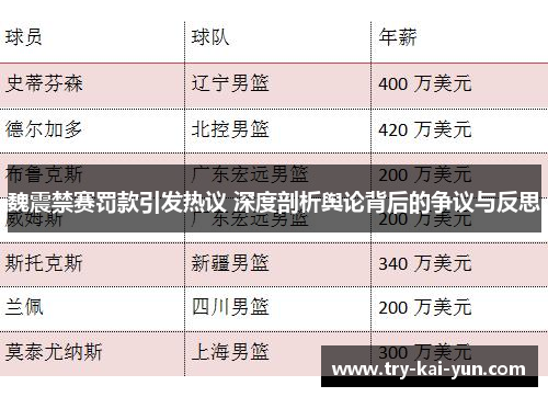 魏震禁赛罚款引发热议 深度剖析舆论背后的争议与反思