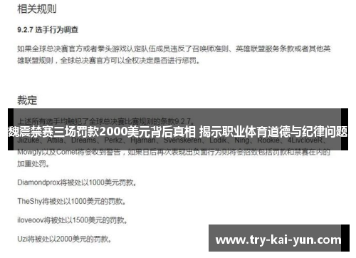 魏震禁赛三场罚款2000美元背后真相 揭示职业体育道德与纪律问题